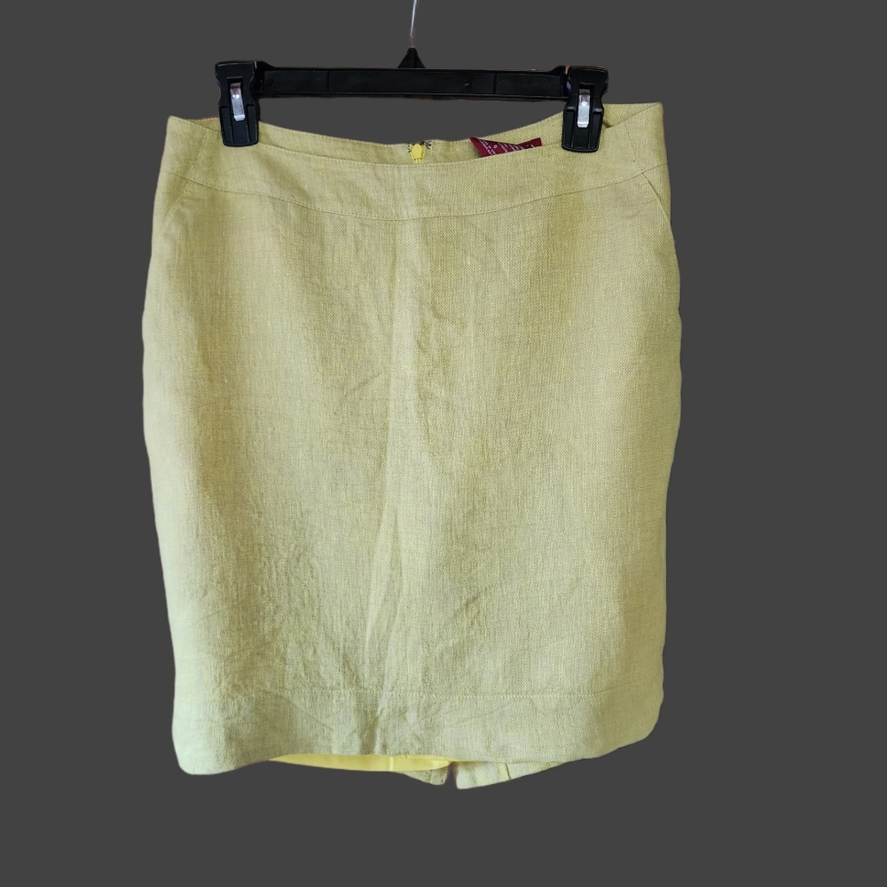 Linen Blend Chartreuse Green Lined Skirt Size 6